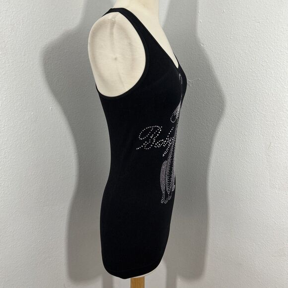 F and G Tank Top Womens OS Black Baby Cat Rhineston Grunge Festival Y2K - Picture 4 of 8